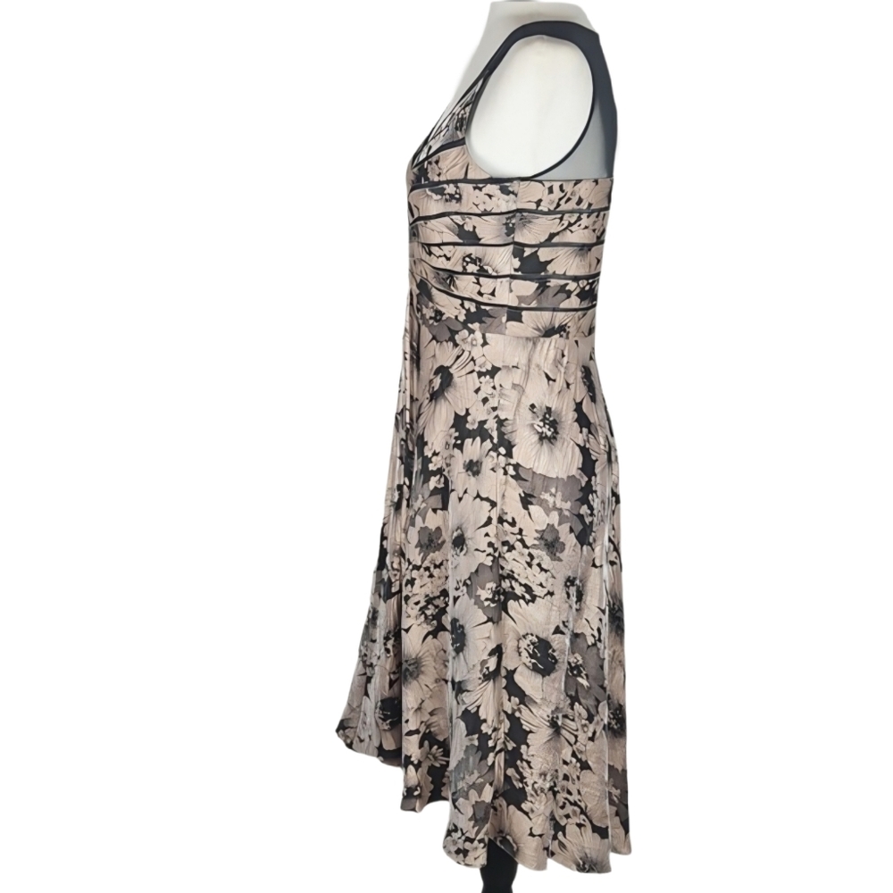 Adrianna Papell Whimsigoth Black and Cream Floral Midi Dress with Mesh Detail - Picture 4 of 8